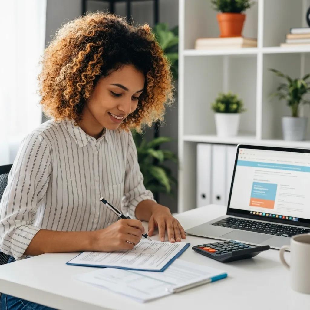 Freelancer calculating tax deductions for health insurance at a desk