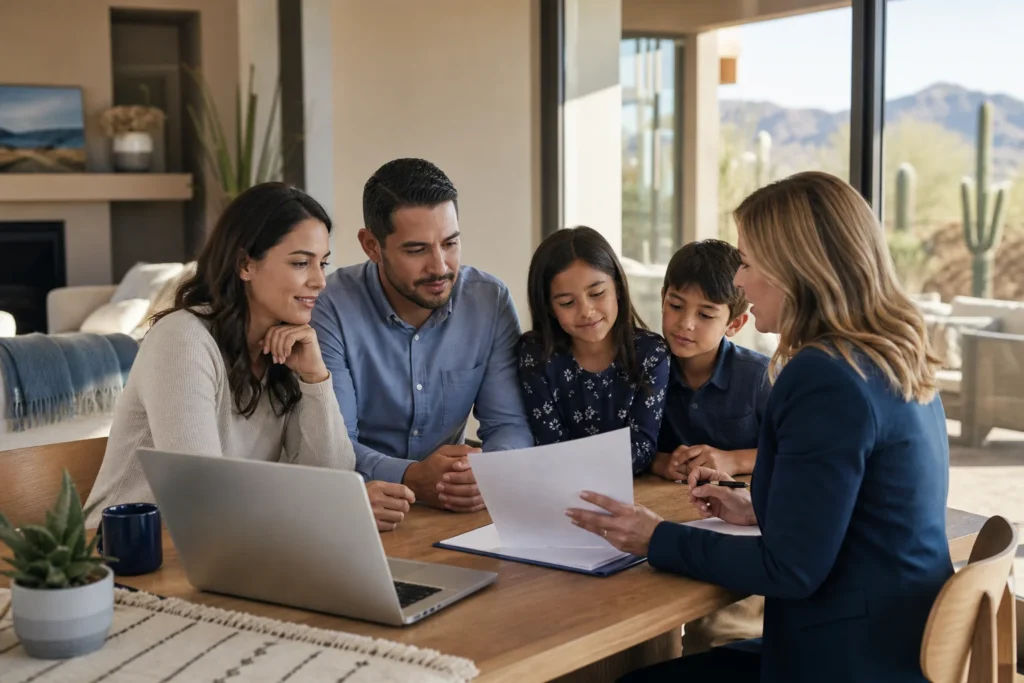Arizona family meeting with an advisor to review family health insurance tax credits