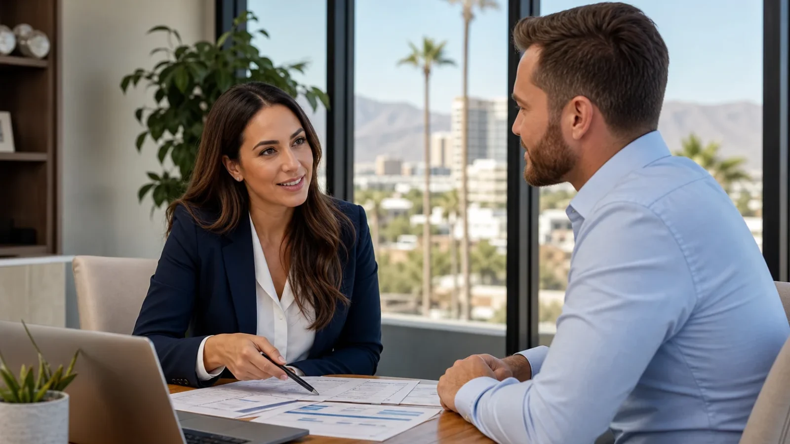 Health insurance advisor meeting with a mortgage broker to discuss health insurance for mortgage brokers in Arizona